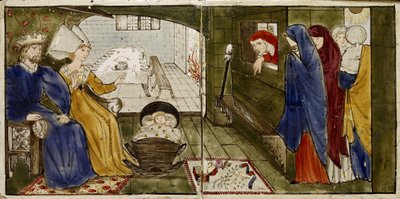 Un set di sedici piastrelle disposte in coppie per formare otto illustrazioni della fiaba 
